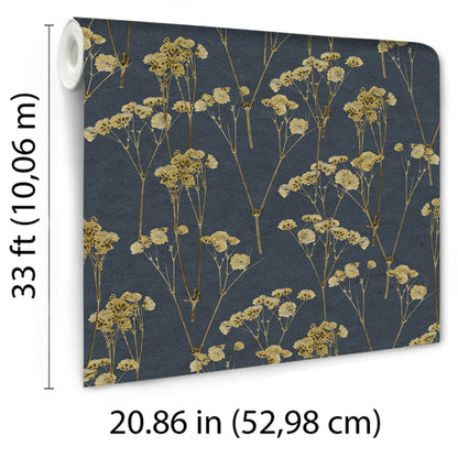 Veer Decor Spry Flower Midnight Navy Wallpaper Floral Transitional, Traditional Navy  Wallpaper - 8250-AD4