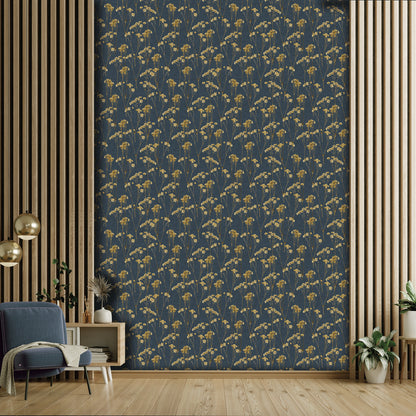Veer Decor Spry Flower Midnight Navy Wallpaper Floral Transitional, Traditional Navy  Wallpaper - 8250-AD4