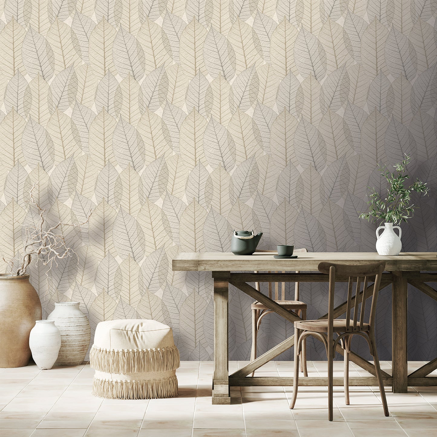 Veer Decor Leaf Lace Cream Wallpaper Nature Transitional, Traditional Cream  Wallpaper - 8250-AE1