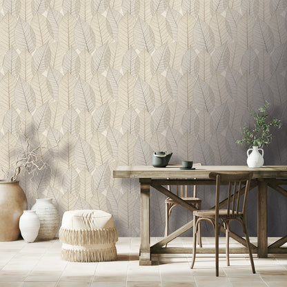 Veer Decor Leaf Lace Cream Wallpaper Nature Transitional, Traditional Cream  Wallpaper - 8250-AE1