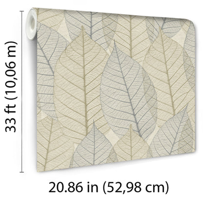 Veer Decor Leaf Lace Blue Beige Wallpaper Nature Transitional, Traditional Blue  Wallpaper - 8250-AE2