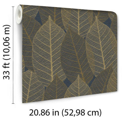 Veer Decor Leaf Lace Midnight Blue Wallpaper Nature Transitional, Traditional Navy  Wallpaper - 8250-AE3
