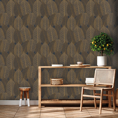 Veer Decor Leaf Lace Midnight Blue Wallpaper Nature Transitional, Traditional Navy  Wallpaper - 8250-AE3