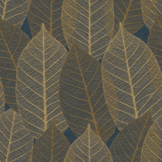 Veer Decor Leaf Lace Midnight Blue Wallpaper Nature Transitional, Traditional Navy  Wallpaper - 8250-AE3