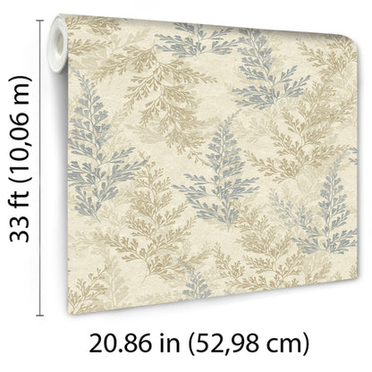 Veer Decor Wild Herbs Blue Beige Wallpaper Nature Transitional, Traditional Blue  Wallpaper - 8250-AH2