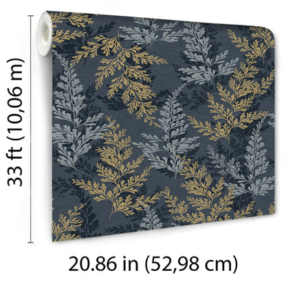 Veer Decor Wild Herbs Midnight Blue Wallpaper Nature Transitional, Traditional Navy  Wallpaper - 8250-AH4