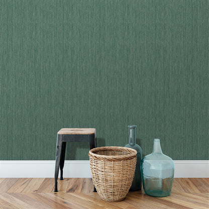 Rafia Grasscloth Emerald Wallpaper with rich green raffia texture, faux grasscloth finish, non-woven designer wallcovering for elegant modern interiors.