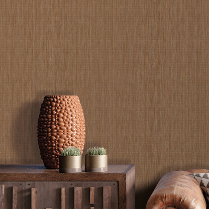 Faux raffia grasscloth wallpaper in warm brown tones, with textured, woven appearance and subtle raised ink detail — ideal for adding natural texture and elegance to interiors