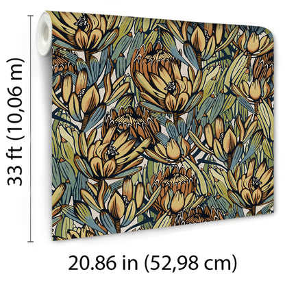 Veer Decor Copacabana Beige and Blue Wallpaper Floral Transitional Blue  Wallpaper - 8251-AD2