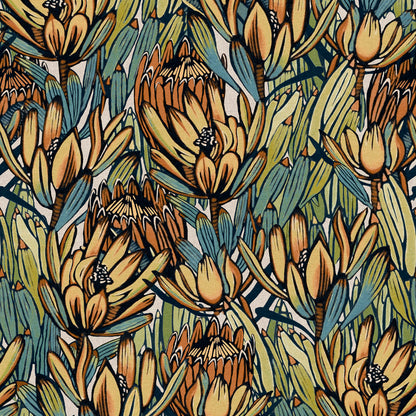 Veer Decor Copacabana wallpaper in beige and blue — lush tropical flora motif, open-faced non‑woven, washable, designer matte texture