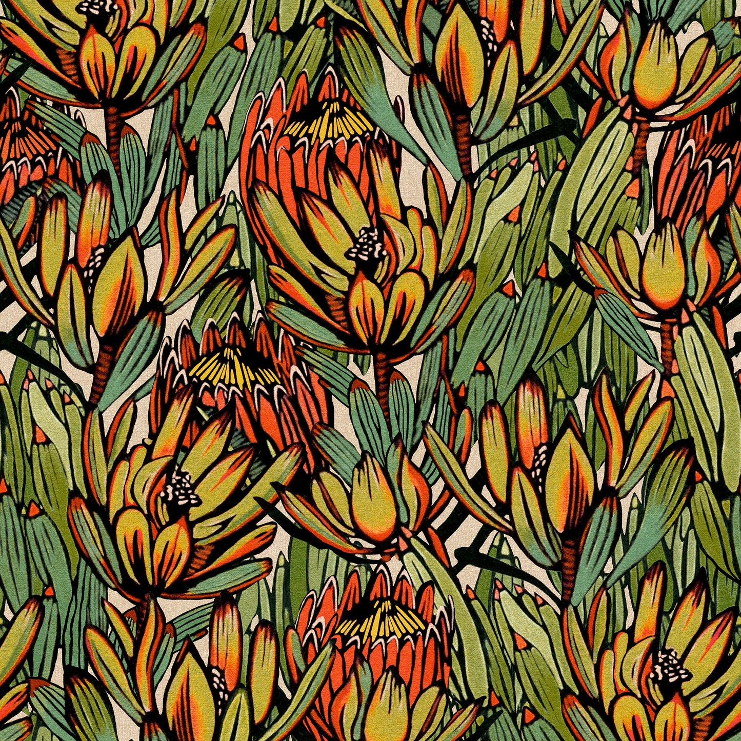 Veer Decor Copacabana Green and Orange Wallpaper Floral Transitional Orange  Wallpaper - 8251-AD3