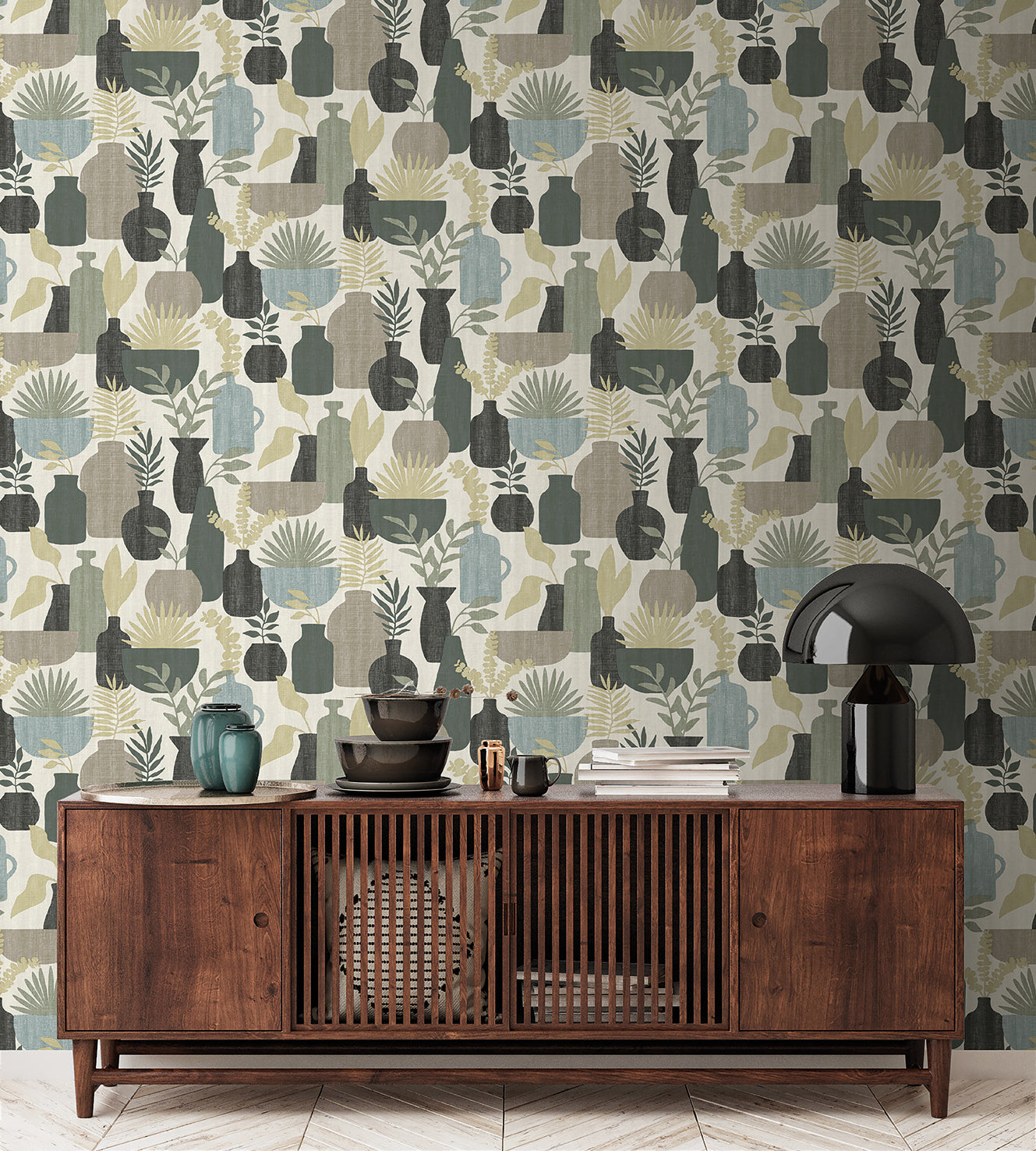 Veer Decor Botanica Clayworks White and Sage Wallpaper Nature Mid Century, Transitional, Contemporary Sage  Wallpaper - 8251-AE1