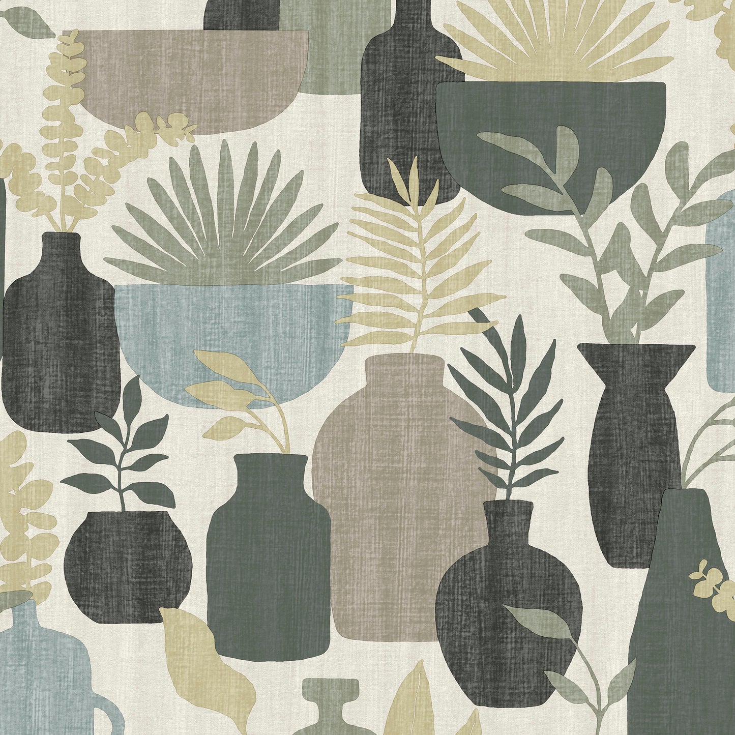 Veer Decor Botanica Clayworks White and Sage Wallpaper Nature Mid Century, Transitional, Contemporary Sage  Wallpaper - 8251-AE1