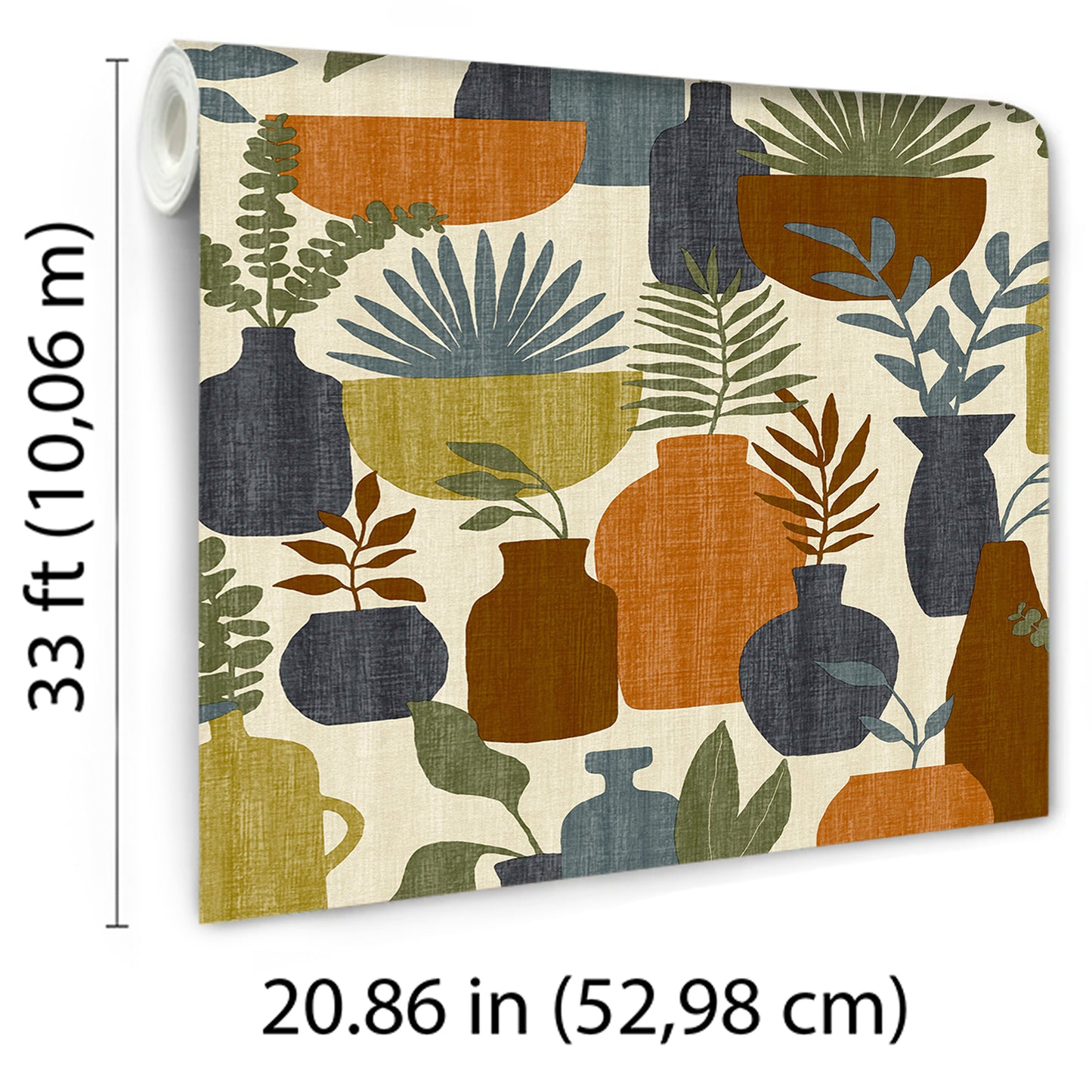 Veer Decor Botanica Clayworks Beige and Orange Wallpaper Nature Mid Century, Transitional, Contemporary Orange  Wallpaper - 8251-AE3