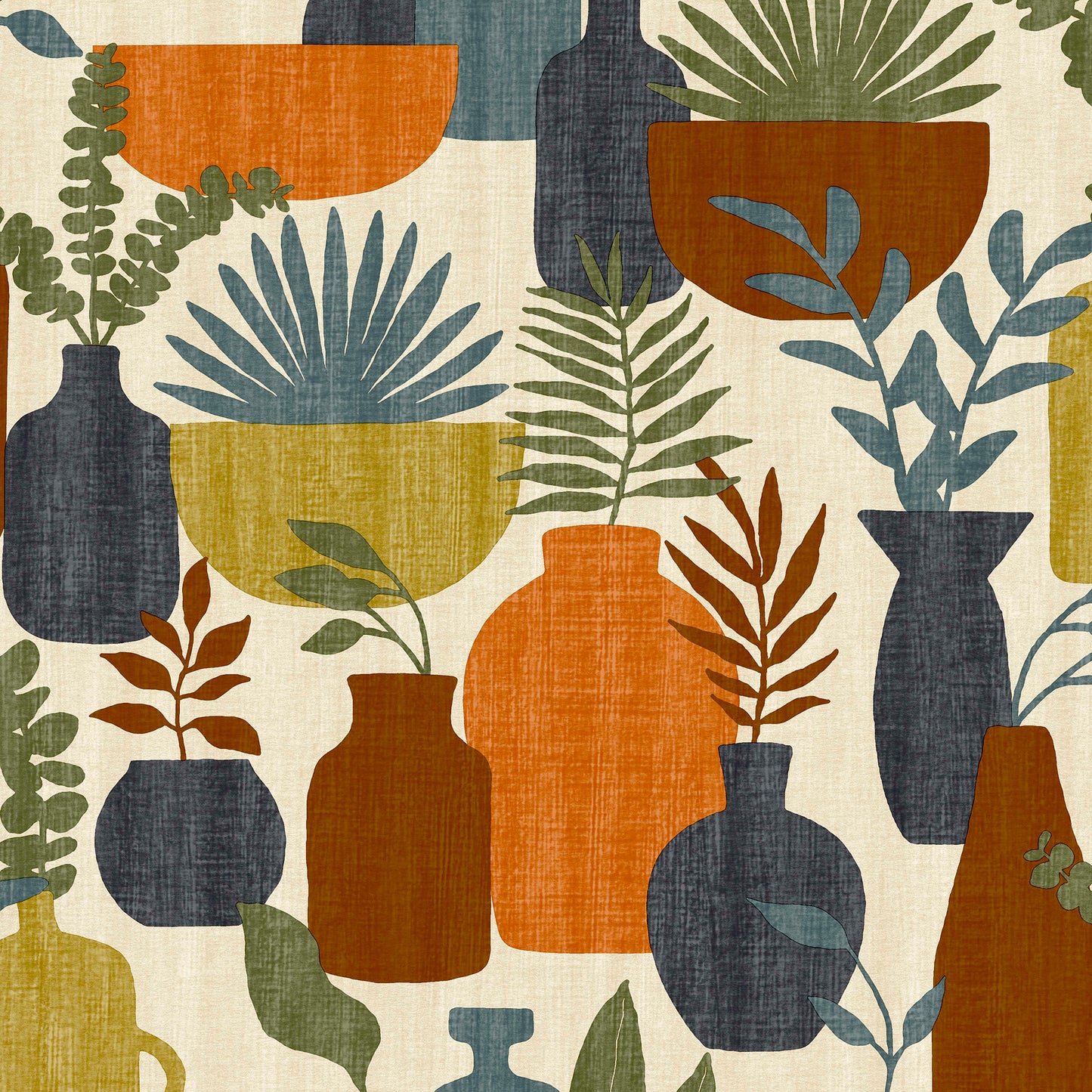 Veer Decor Botanica Clayworks Beige and Orange Wallpaper Nature Mid Century, Transitional, Contemporary Orange  Wallpaper - 8251-AE3