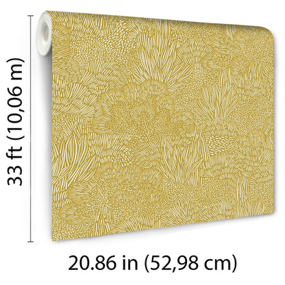 Veer Decor Samba Botanica Citron Wallpaper Floral Mid Century, Transitional, Contemporary, Traditional Yellow  Wallpaper - 8251-AG2