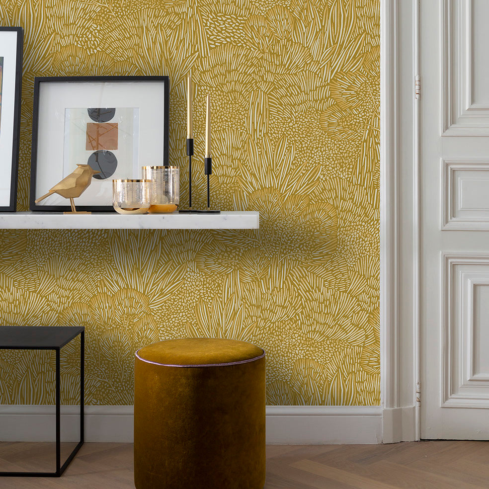 Veer Decor Samba Botanica Citron Wallpaper Floral Mid Century, Transitional, Contemporary, Traditional Yellow  Wallpaper - 8251-AG2