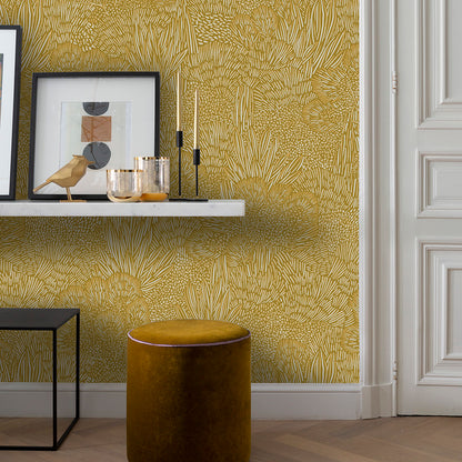 Veer Decor Samba Botanica Citron Wallpaper Floral Mid Century, Transitional, Contemporary, Traditional Yellow  Wallpaper - 8251-AG2