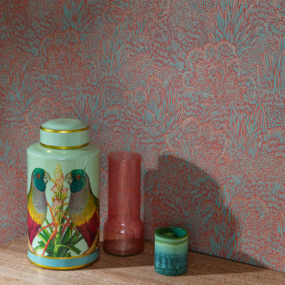 Veer Decor Samba Botanica Red and Blue Wallpaper Floral Mid Century, Transitional, Contemporary, Traditional Red  Wallpaper - 8251-AG3