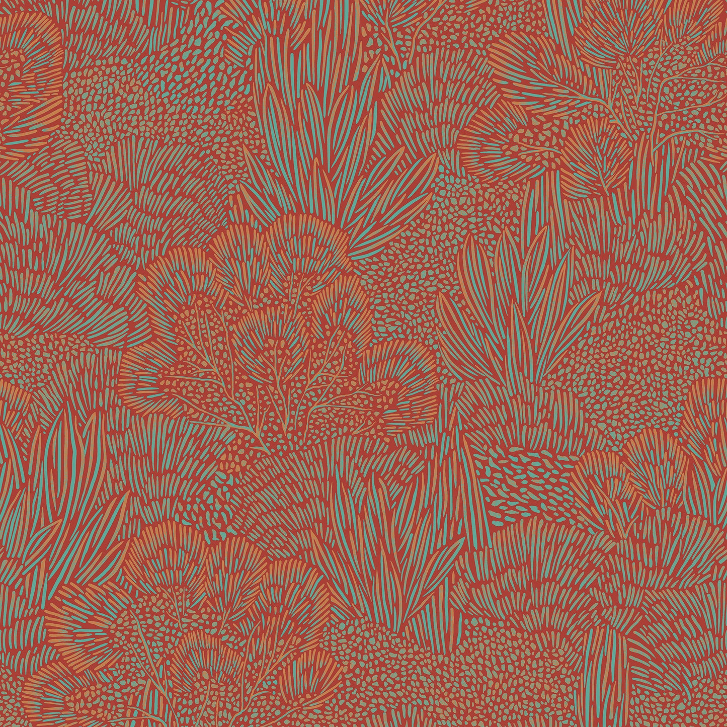 Veer Decor Samba Botanica Red and Blue Wallpaper Floral Mid Century, Transitional, Contemporary, Traditional Red  Wallpaper - 8251-AG3