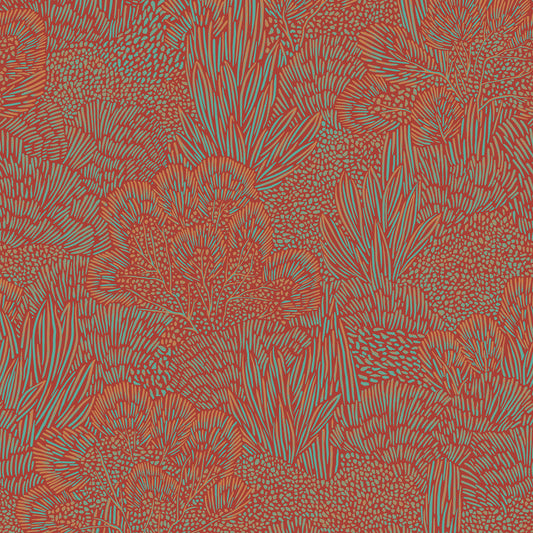 Veer Decor Samba Botanica Red and Blue Wallpaper Floral Mid Century, Transitional, Contemporary, Traditional Red  Wallpaper - 8251-AG3