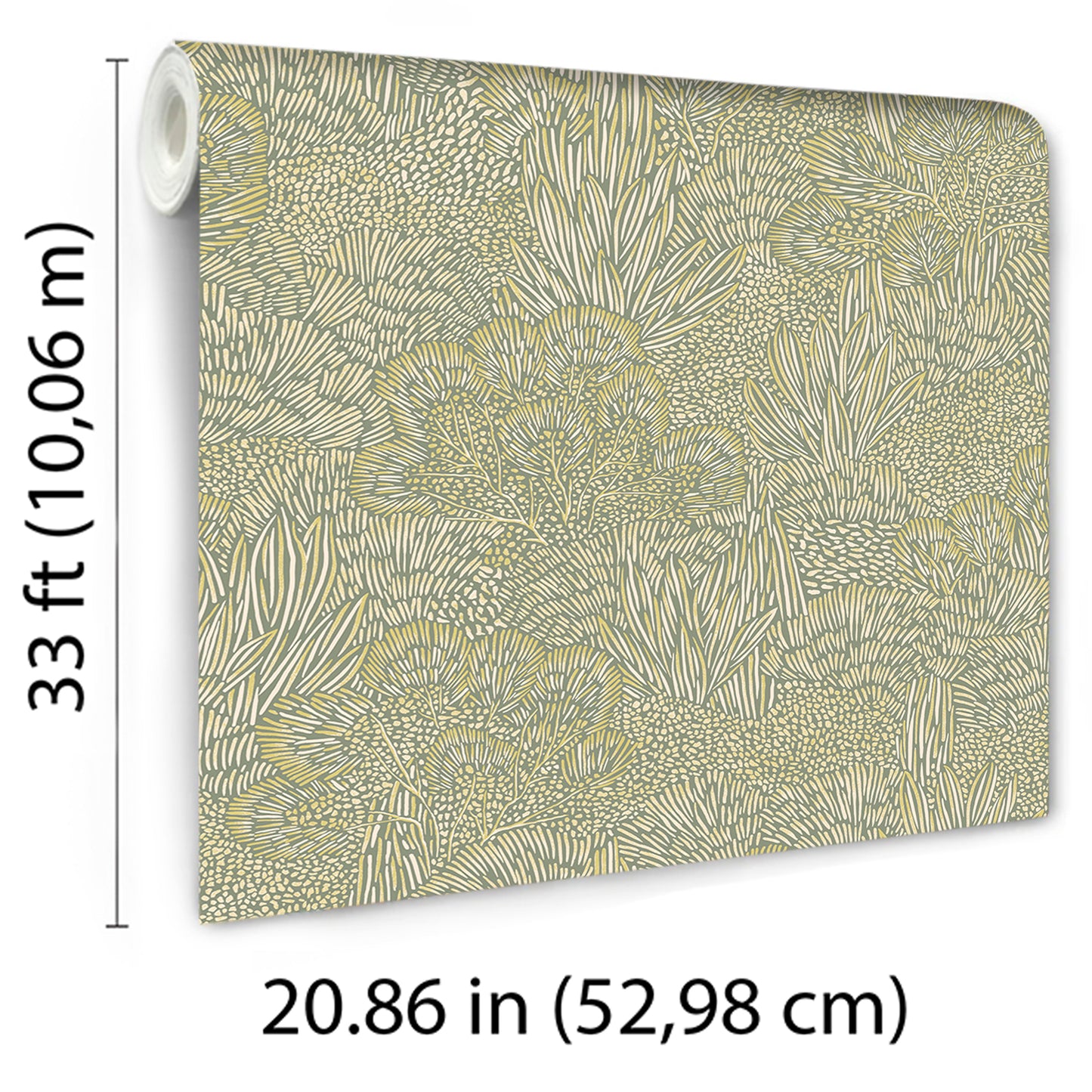 Veer Decor Samba Botanica Green and Gold Wallpaper Floral Mid Century, Transitional, Contemporary, Traditional Green  Wallpaper - 8251-AG4