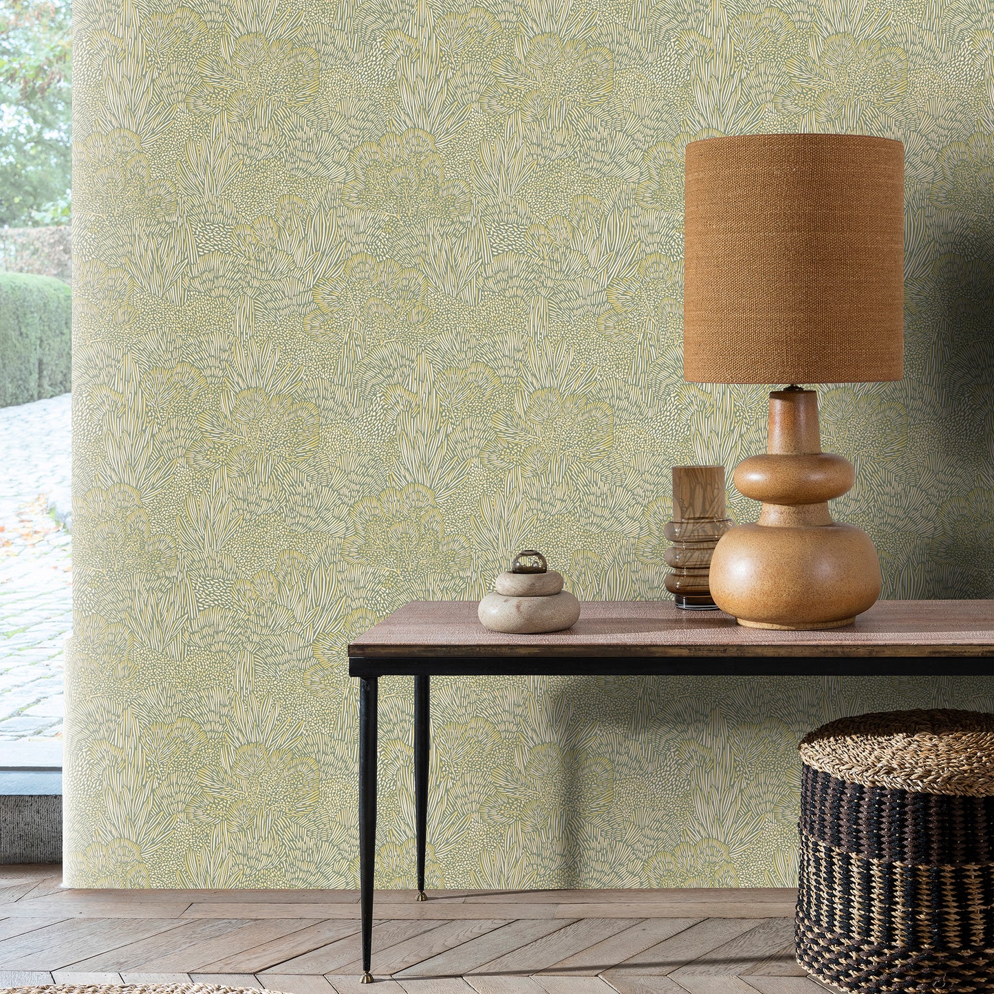 Veer Decor Samba Botanica Green and Gold Wallpaper Floral Mid Century, Transitional, Contemporary, Traditional Green  Wallpaper - 8251-AG4