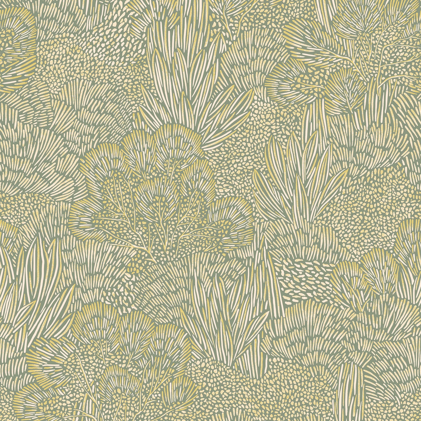 Veer Decor Samba Botanica Green and Gold Wallpaper Floral Mid Century, Transitional, Contemporary, Traditional Green  Wallpaper - 8251-AG4