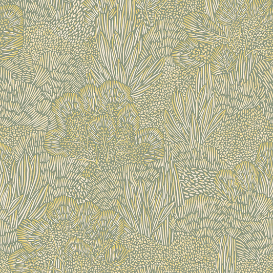 Veer Decor Samba Botanica Green and Gold Wallpaper Floral Mid Century, Transitional, Contemporary, Traditional Green  Wallpaper - 8251-AG4