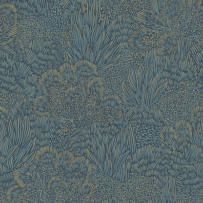 Veer Decor Samba Botanica Blue and Gold Wallpaper Floral Mid Century, Transitional, Contemporary, Traditional Blue  Wallpaper - 8251-AG5