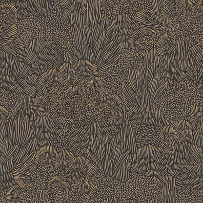 Veer Decor Samba Botanica Black and Gold Wallpaper Floral Mid Century, Transitional, Contemporary, Traditional Black  Wallpaper - 8251-AG6