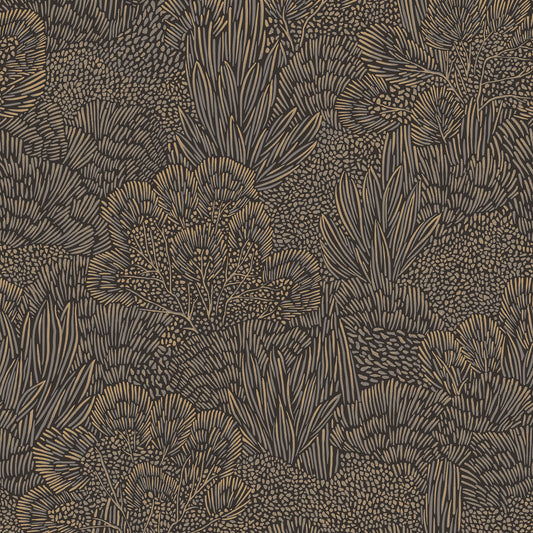 Veer Decor Samba Botanica Black and Gold Wallpaper Floral Mid Century, Transitional, Contemporary, Traditional Black  Wallpaper - 8251-AG6