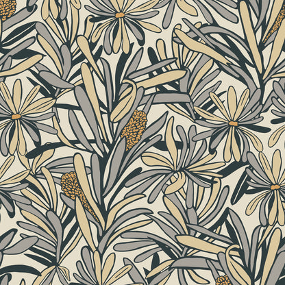 Veer Decor Fandango Bloom White and Grey Wallpaper Floral Mid Century, Transitional, Contemporary, Traditional White  Wallpaper - 8251-AH1