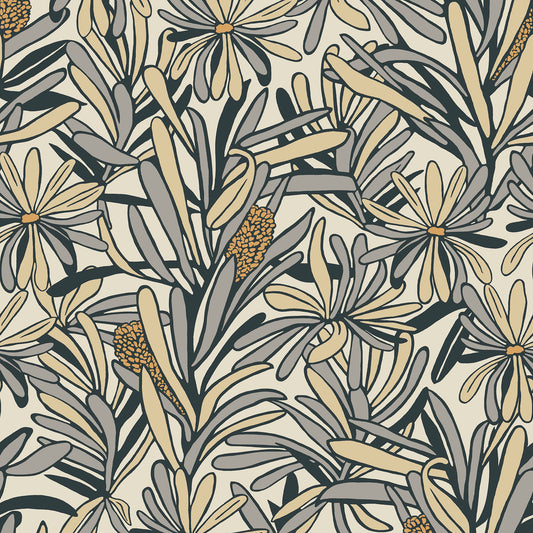 Veer Decor Fandango Bloom White and Grey Wallpaper Floral Mid Century, Transitional, Contemporary, Traditional White  Wallpaper - 8251-AH1