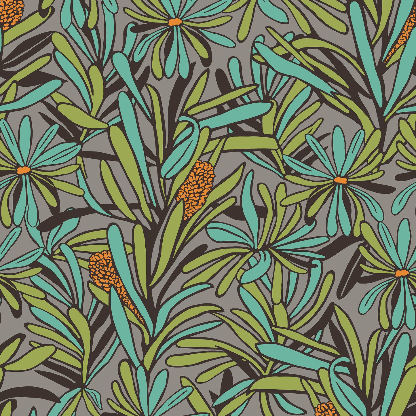 Veer Decor Fandango Bloom Grey and Orange Wallpaper Floral Mid Century, Transitional, Contemporary, Traditional Gray  Wallpaper - 8251-AH2