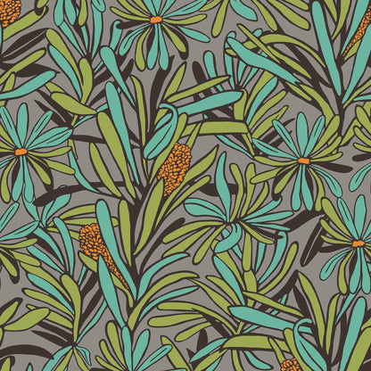 Veer Decor Fandango Bloom Grey and Orange Wallpaper Floral Mid Century, Transitional, Contemporary, Traditional Gray  Wallpaper - 8251-AH2