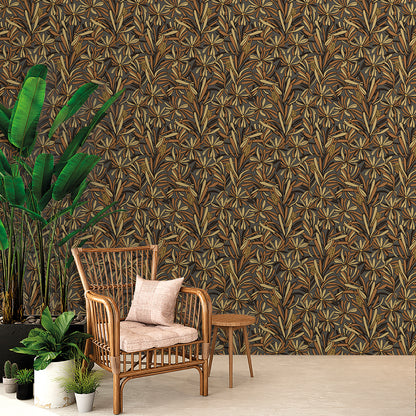 Veer Decor Fandango Bloom Camel and Black Wallpaper Floral Mid Century, Transitional, Contemporary, Traditional Black  Wallpaper - 8251-AH3