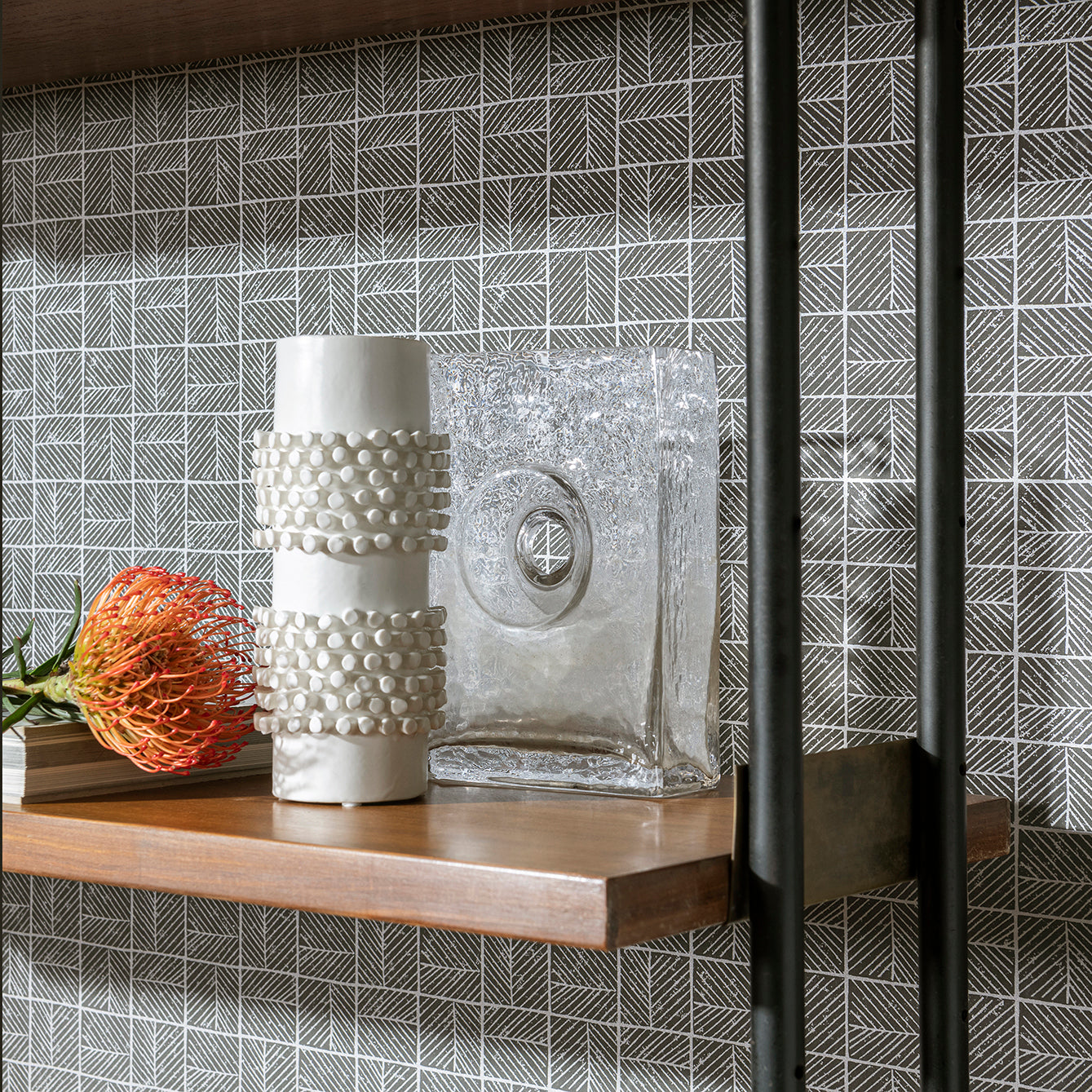 Veer Decor Carimbo Mosaic Grey Wallpaper Abstract Contemporary, Modern, Art Deco, Mid-Century Gray  Wallpaper - 8251-AI3