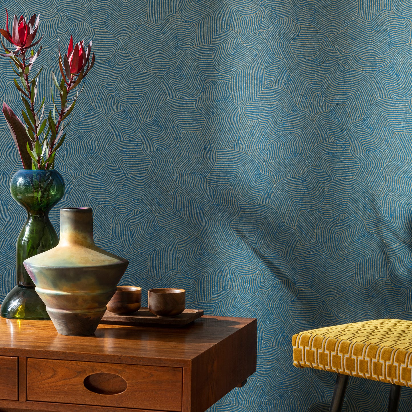 Veer Decor Bahia Dunes Navy Wallpaper Abstract Mid-Century, Art Deco, Contemporary, Modern Navy  Wallpaper - 8251-AJ3