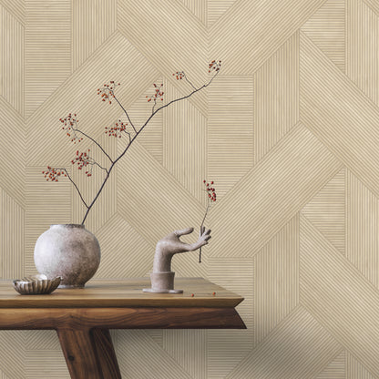 Veer Decor Sculpted Chevron Wood Panels Beige Wallpaper Abstract Contemporary, Modern Beige  Wallpaper - 8252-AH1