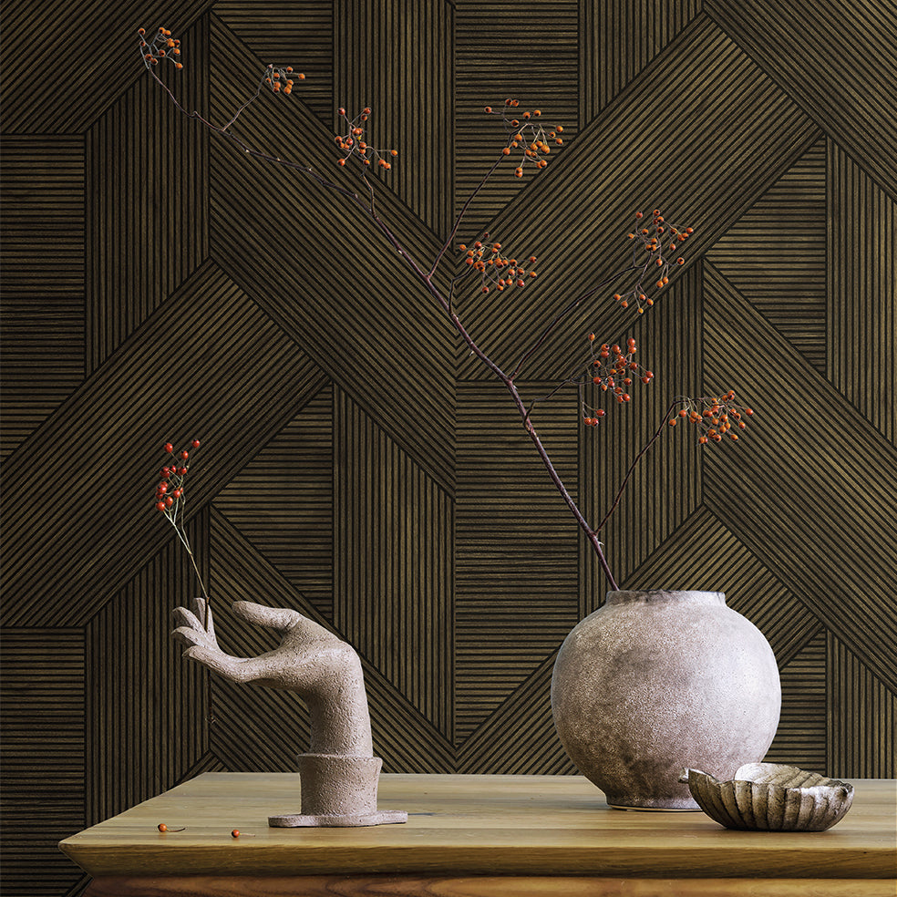Veer Decor Sculpted Chevron Wood Panels Brown Wallpaper Abstract Contemporary, Modern Brown  Wallpaper - 8252-AH4