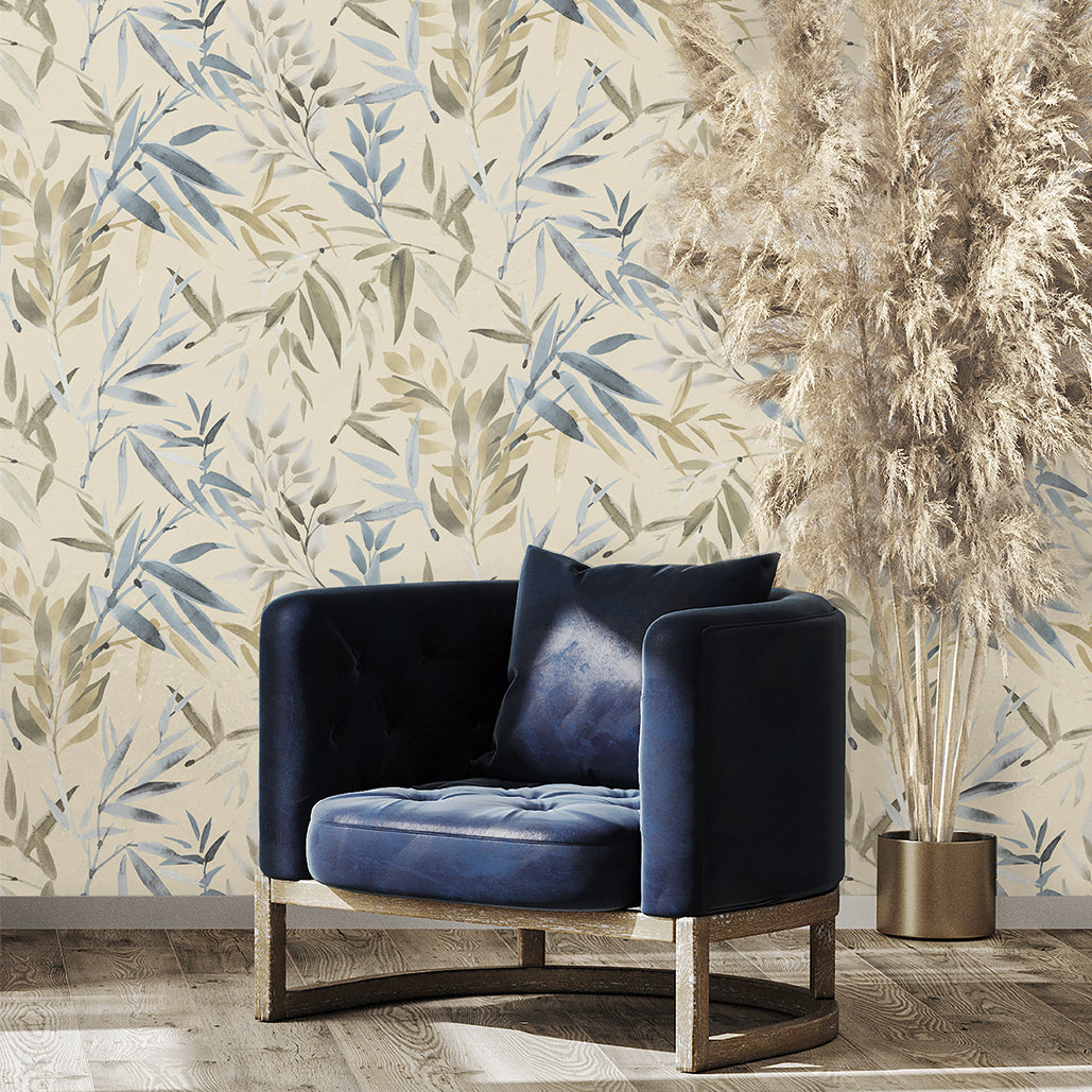 Veer Decor Painted Canopy Blue Wallpaper Nature Tropical, Transitional Blue  Wallpaper - 8252-AI3