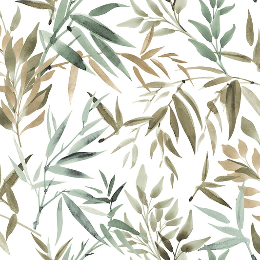 Veer Decor Painted Canopy Green Wallpaper Nature Tropical, Transitional Green  Wallpaper - 8252-AI4