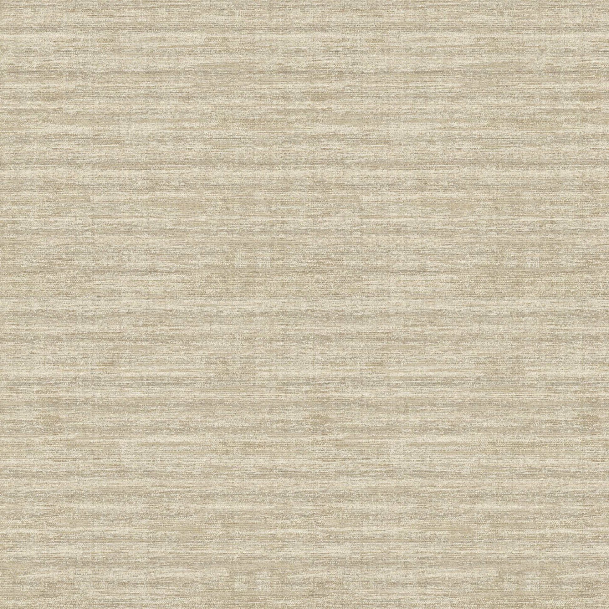 Beige non-woven wallpaper with a linen-like, subtle horizontal weave and faux grasscloth texture.