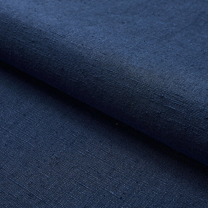 Dark navy blue woven fabric with subtle texture, folded edge; versatile denim-style cotton.