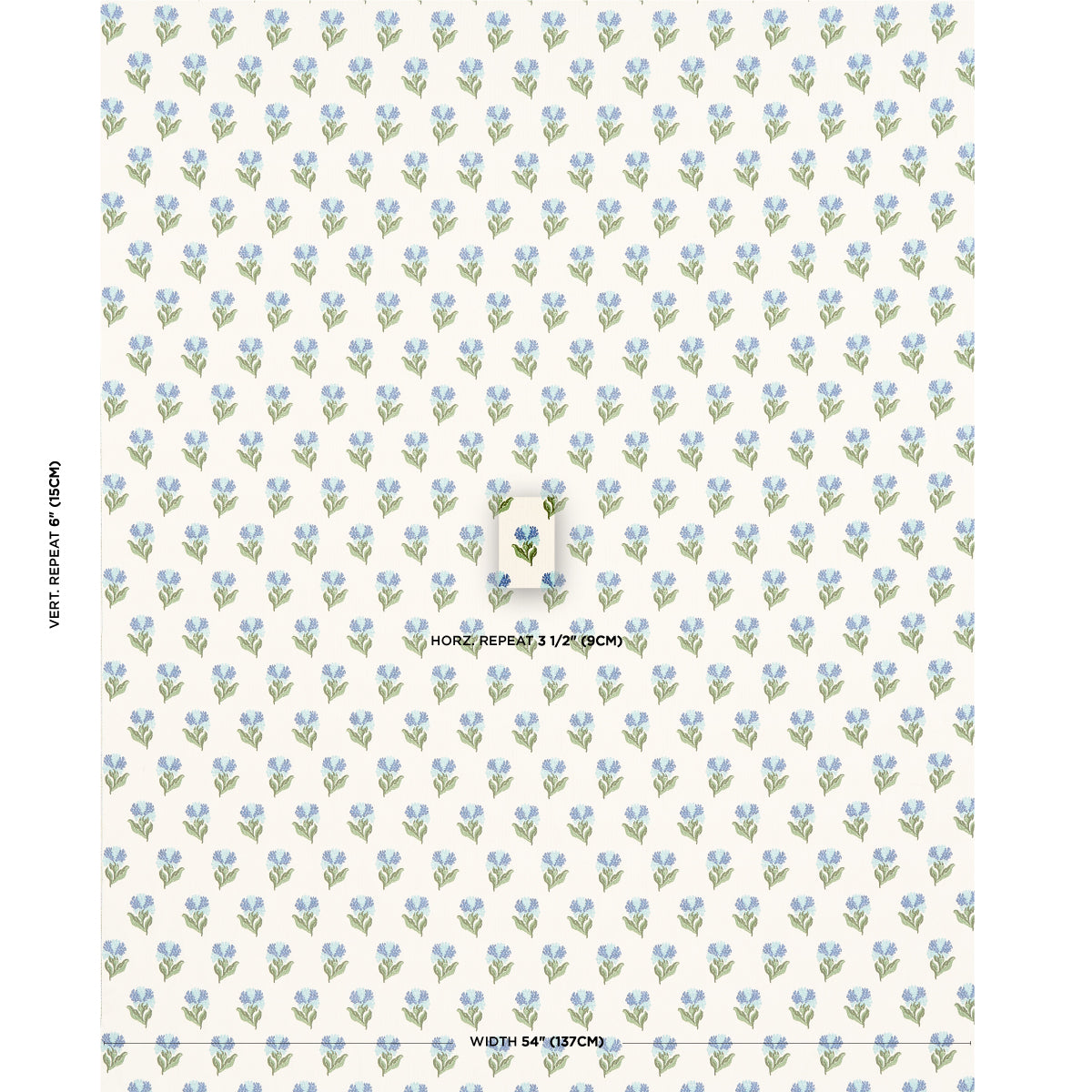 SCHUMACHER FABRIC  NEW OLD-FASHIONED ROSINA FLORAL   CORNFLOWER   - 82631