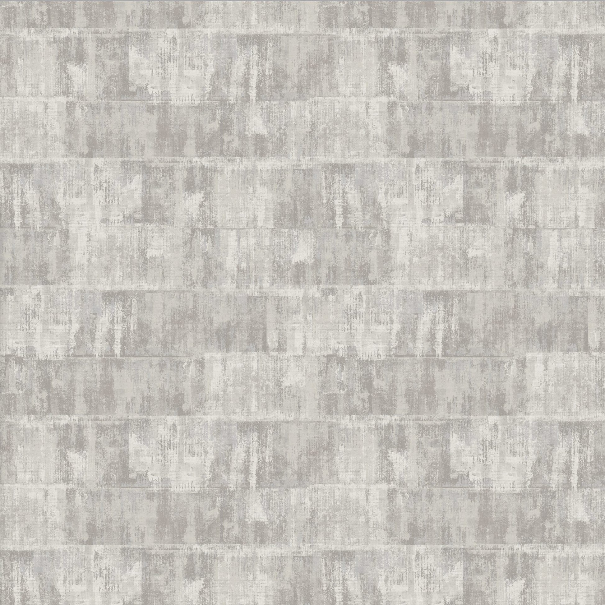 Grey distressed brick-pattern wallpaper; rectangular block tiles with a brushed concrete texture.