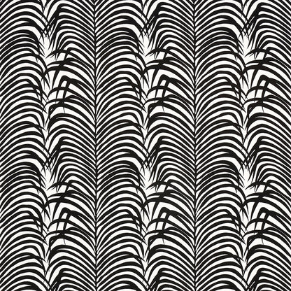 Grey gradient panel on left with bold black palm-leaf pattern along the right edge, modern wallpaper design.