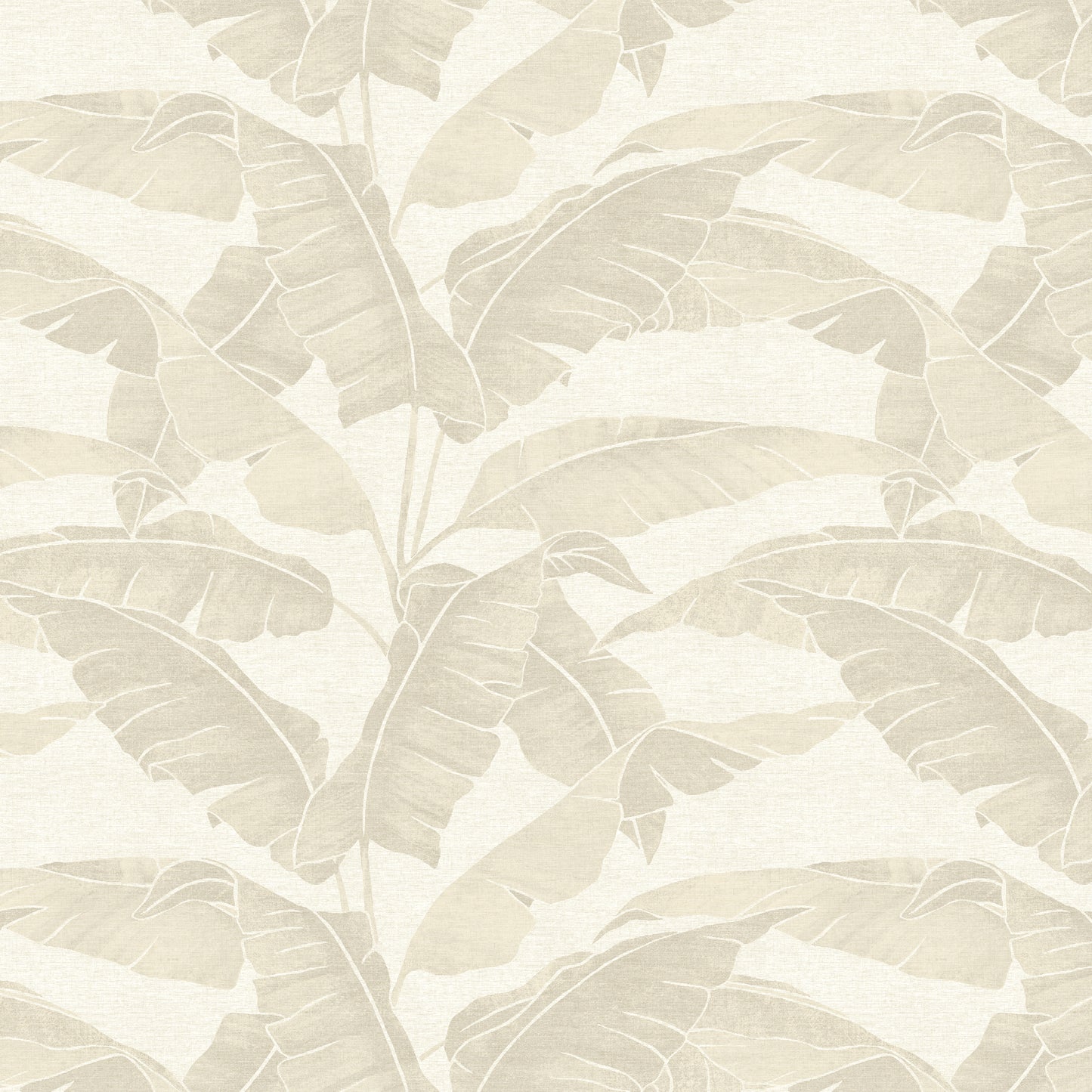 Beige banana leaf pattern on cream background; tropical botanical wallpaper design.