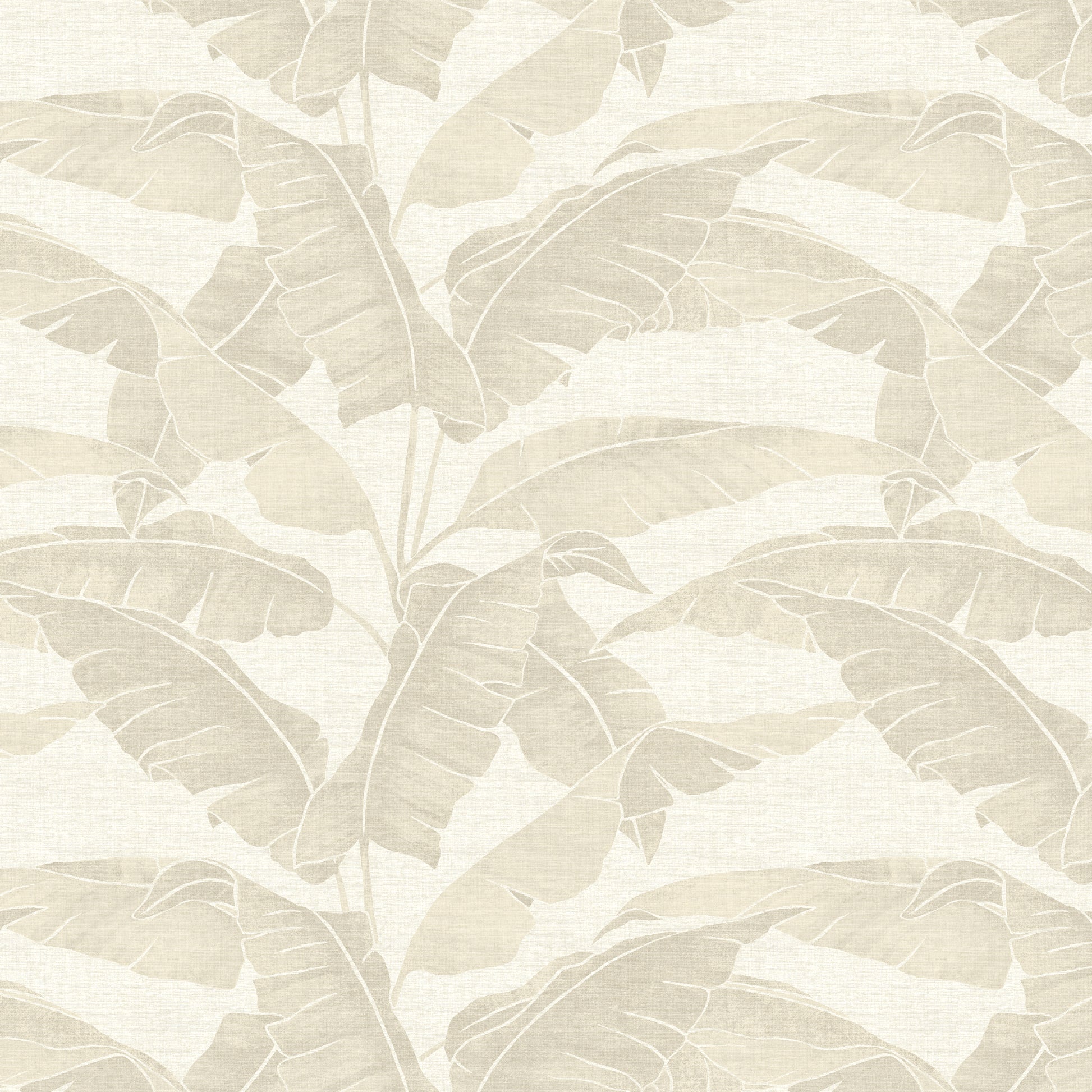 Beige banana leaf pattern on cream background; tropical botanical wallpaper design.